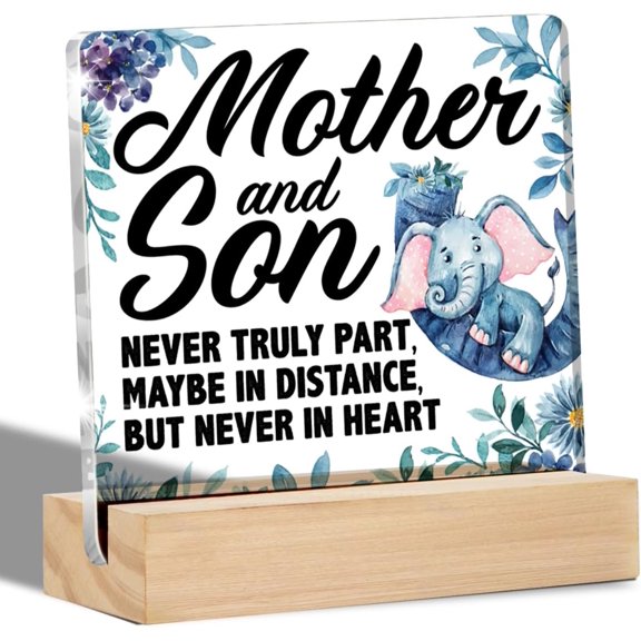 Mother Gifts From Son Clear Desk Sign Mother and Son Acrylic Sign with Stand Table Plaque Sign Keepsake Gifts for Birthday Christmas Mother's Day 4x4 Inch