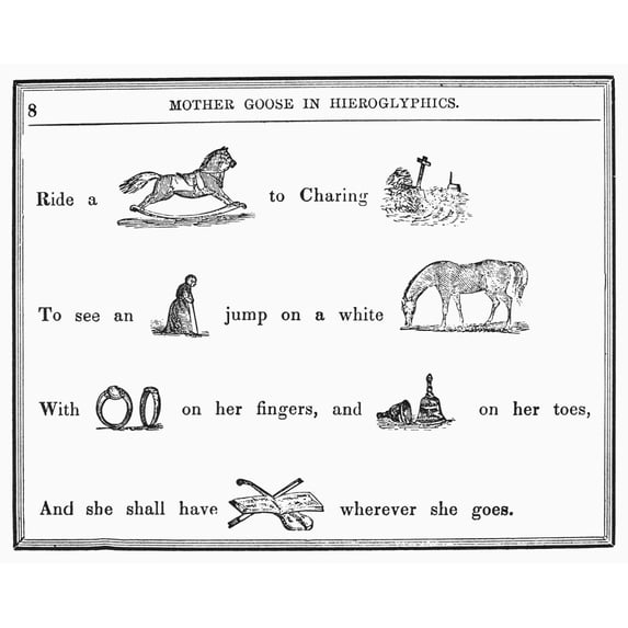 Mother Goose 1849. Nrebus From 'Mother Goose In Hieroglyphics ' An American Children'S Book Of 1849. Print by