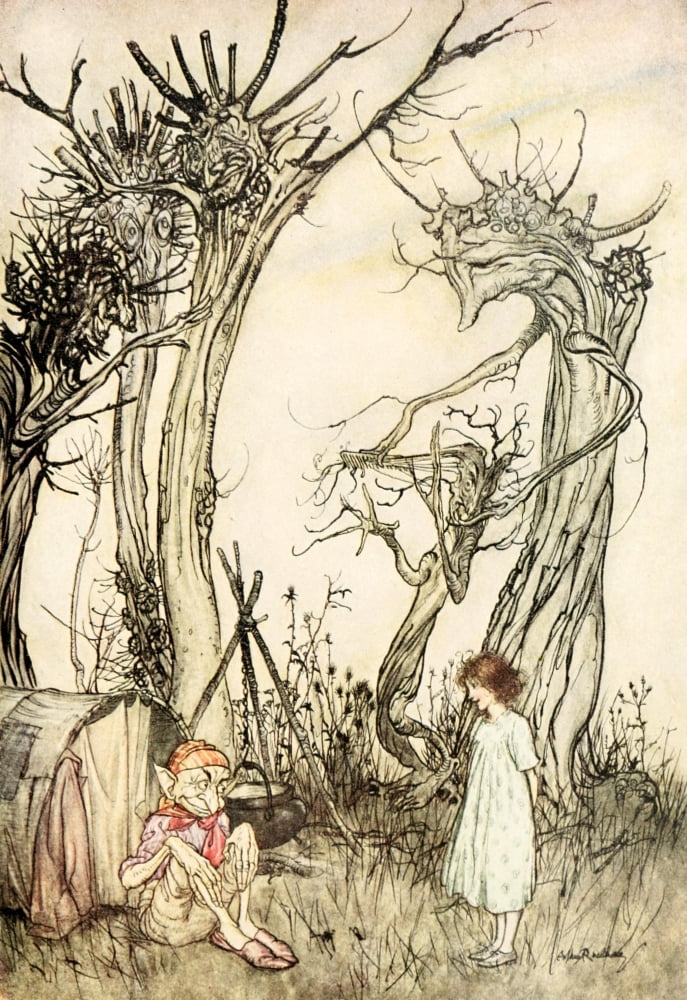 Mother Goose 1913 Man in the wilderness Canvas Art - A Rackham (18 x 24)