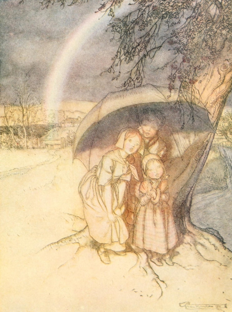 Mother Goose 1913 Rain rain go away Canvas Art - A Rackham (24 x 36)