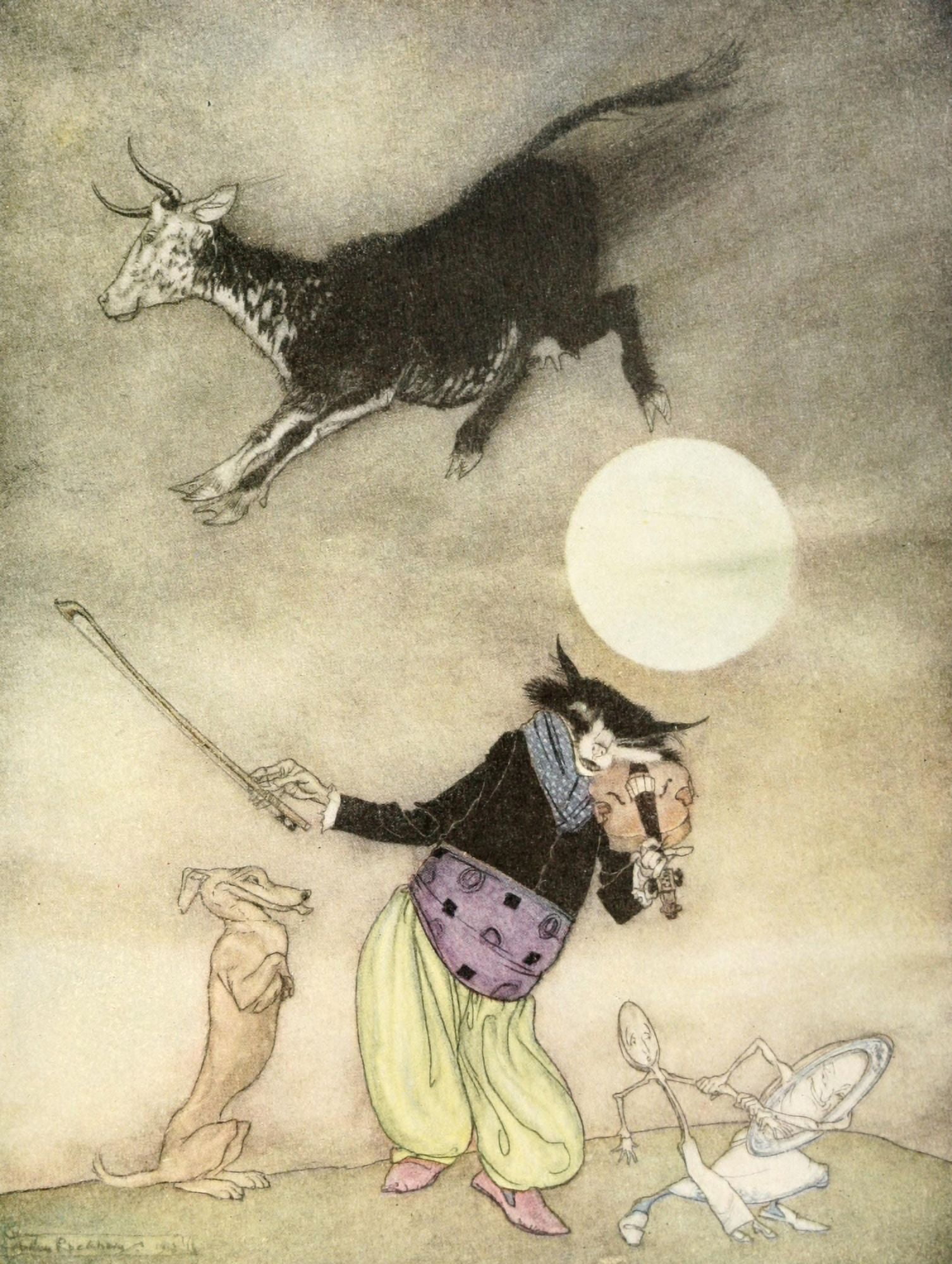 Mother Goose 1913 The cow jumped over the moon Canvas Art - A Rackham (18 x 24)
