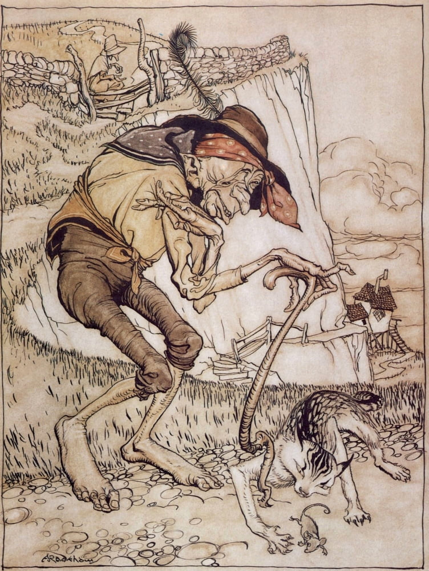 Mother Goose 1913 There was a crooked man Canvas Art - A Rackham (24 x 36)