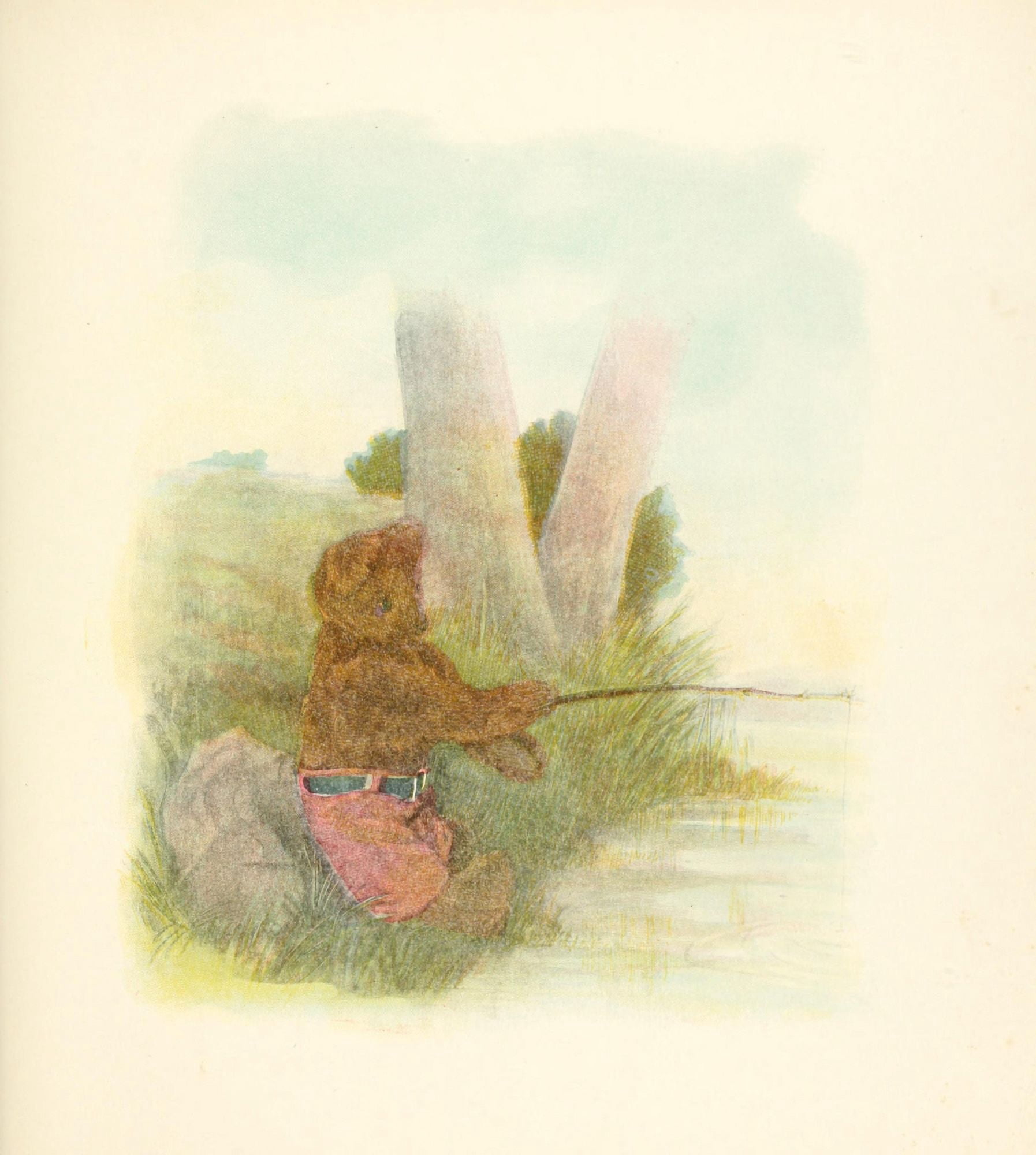 Mother Gooses Teddy Bears 1907 Fishing Bear Canvas Art - Frederick L Cavally (24 x 36)