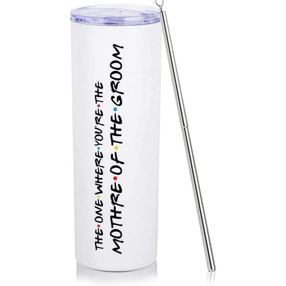 Mother Of The Groom Gifts From Bride Mother Of The Groom Tumbler 20oz White Skinny Wine Tumbler Wedding Day Engagment Gifts For Mother Of Groom Wine Cup With Lip Straw