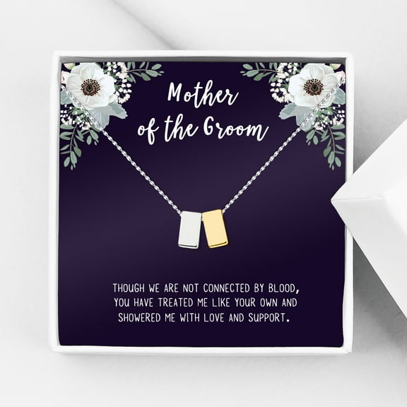 Mother of the Groom Silver Cube Necklace, Wedding Day Gift for Mother, Mother in Law Mother's Day Jewelry, Mother's Day Jewelry Gift for Her [Silver-Gold Cube, No-Personalized Card