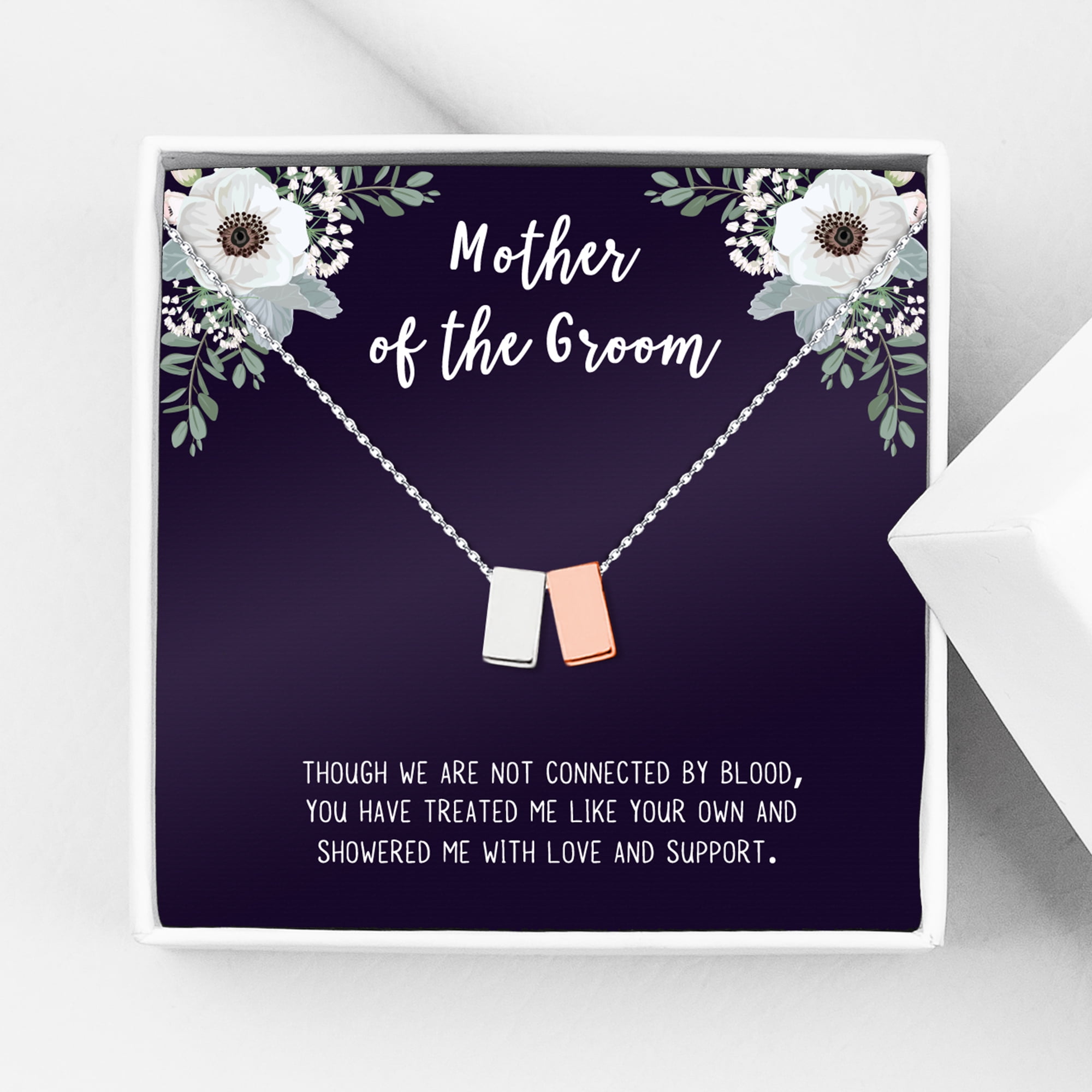 Mother of the Groom Silver Cube Necklace, Wedding Day Gift for Mother, Mother in Law Mother's Day Jewelry, Mother's Day Jewelry Gift for Her [Silver-Rose Gold Cube, No-Personalized Card