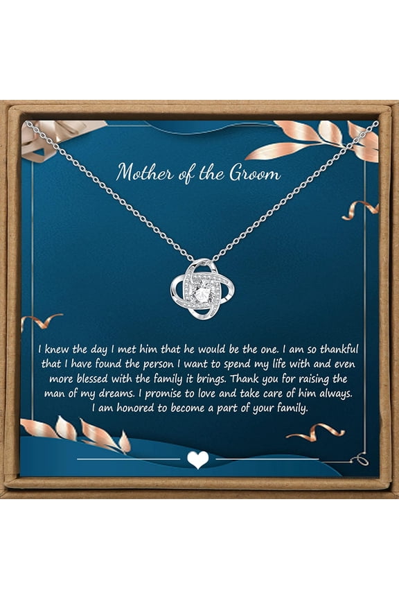Mother Of The Groom Wedding From Bride Silver Cubic Zirconia Necklace For Mother In Law Pendant From Daughter In Law Jewelry #1504, White Love Knot Necklace