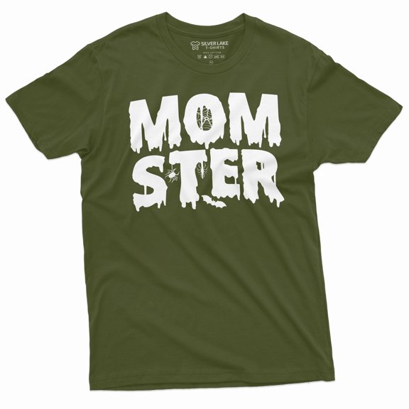 Mother Halloween T-Shirt Moms Gift Momster Tee Shirt Halloween Funny Shirt For Parents (Large Military Green)