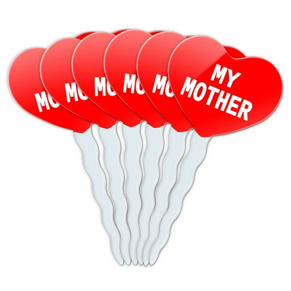 Mother Heart Love Cupcake Picks Toppers - Set of 6