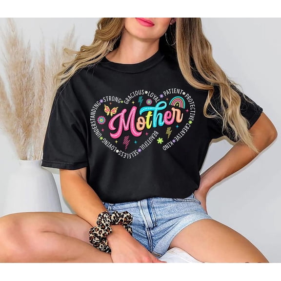 Mother Heart Shirt – Colorful Mom Shirt with Positive Words – Cute Mother’s Day T-Shirt – Retro Mama T-shirt – Fun Mom Tee, Mom, F5990 All Size S-5Xl