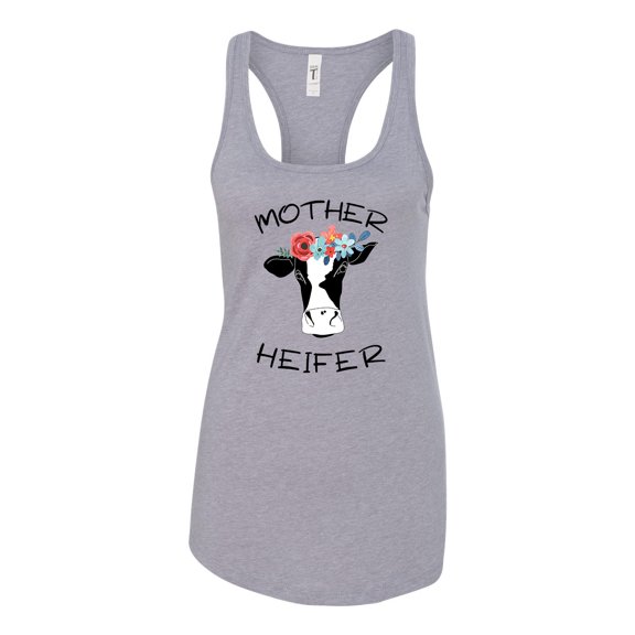 Mother Heifer Ladies Racerback Tank-Heather Grey-large
