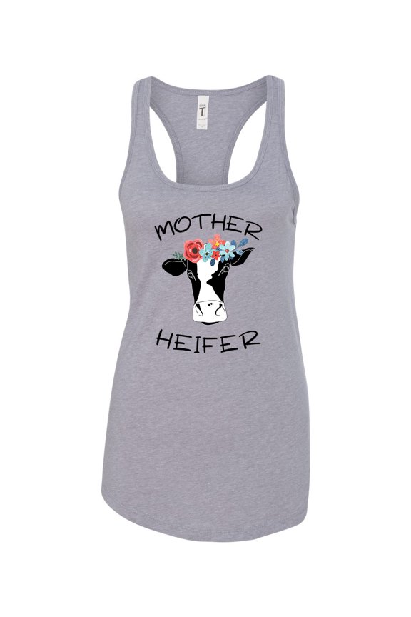 Mother Heifer Ladies Racerback Tank-Heather Grey-xxl