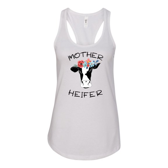 Mother Heifer Ladies Racerback Tank-Heather White-medium