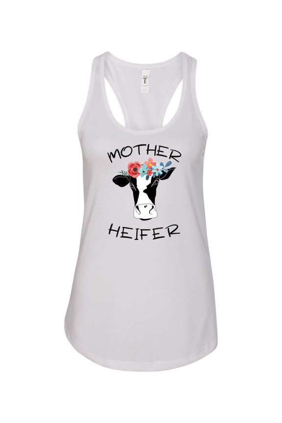 Mother Heifer Ladies Racerback Tank-Heather White-medium