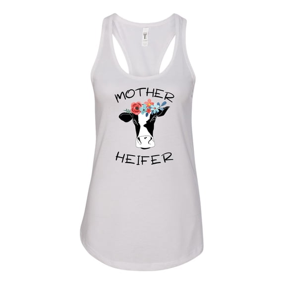 Mother Heifer Ladies Racerback Tank-Heather White-xs