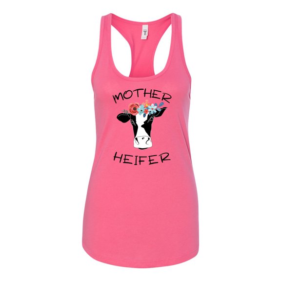 Mother Heifer Ladies Racerback Tank-Hot Pink-large
