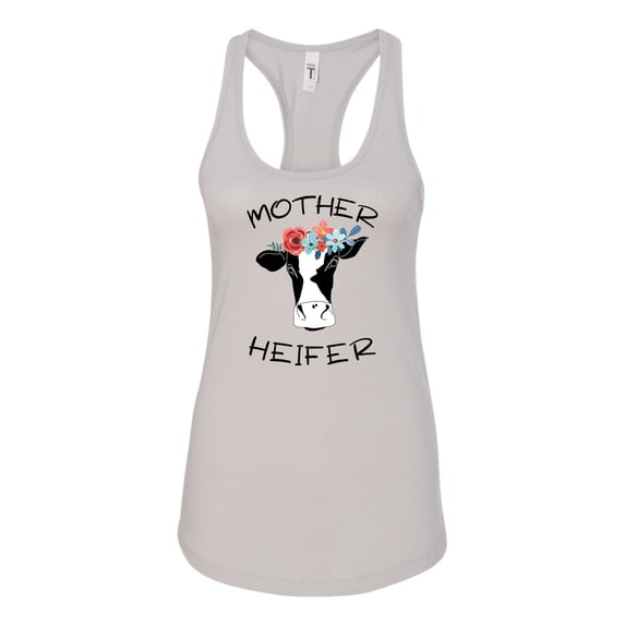 Mother Heifer Ladies Racerback Tank-Silver-xl