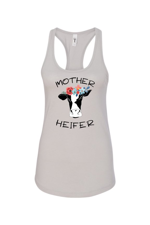 Mother Heifer Ladies Racerback Tank-Silver-xxl