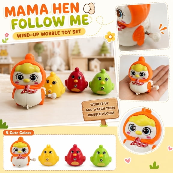 Mother Hen Wind-Up Swing Set, Spring-Acting Following Chicken, Early Education Fun Activity, Novelty Gift Item