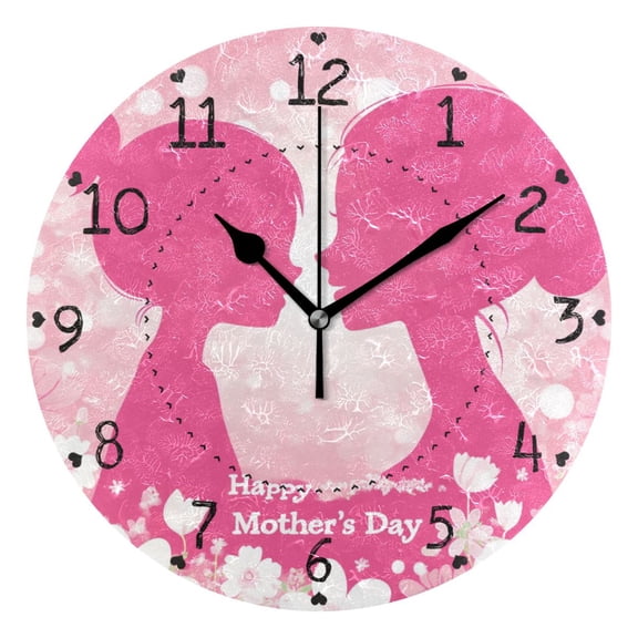 Mother Hug Daughter Mothers Day Round Wall Clock Silent Analog Battery Operated Black Pointer Home Decor 9.84" Diameter