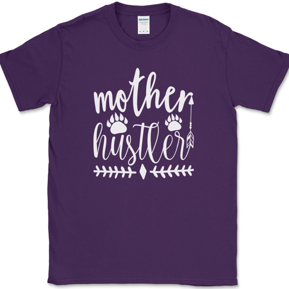 Mother Hustler T-Shirt Funny Day Motivational Humor Mom Joke Gift Tee - Purple, 2XL