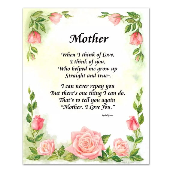 Mother I Love You Poem Roses #3 Wall Picture 8x10 Art Print