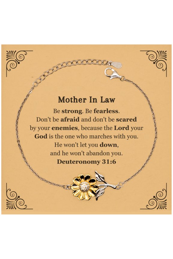 Mother In Law Bracelet Deuteronomy 31:6 Engraved Inspirational Gift for Her Confidence and Strength, Birthday Christmas Graduation Jewelry
