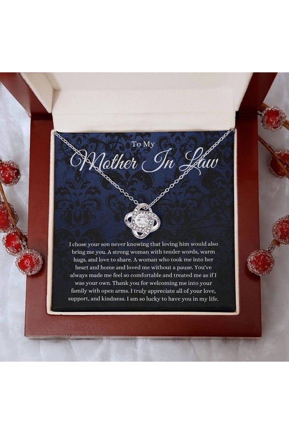 Mother In Law Gift (I Chose Your Son) Love Knot Necklace - Blue Lace Collection Luxury Box