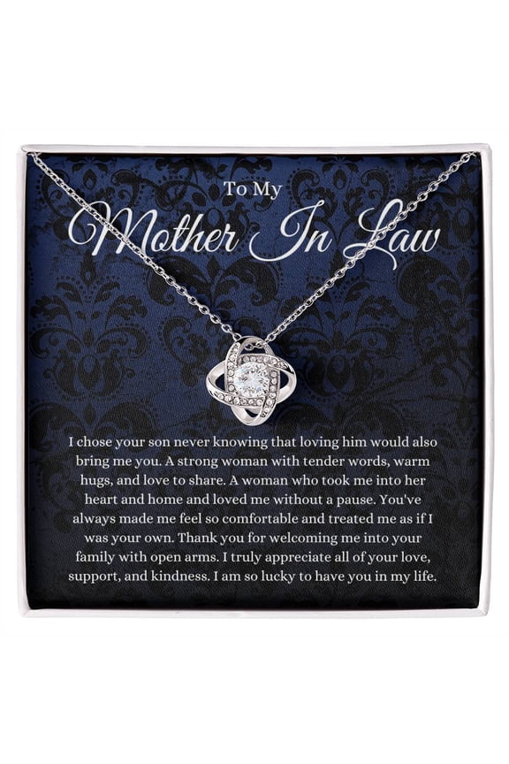 Mother In Law I Chose Your Son Blue Lace Necklace, Gold Love Knot Necklace