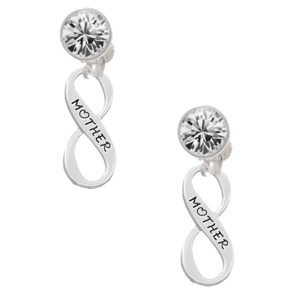 Mother Infinity Sign Clear Crystal Clip On Earrings