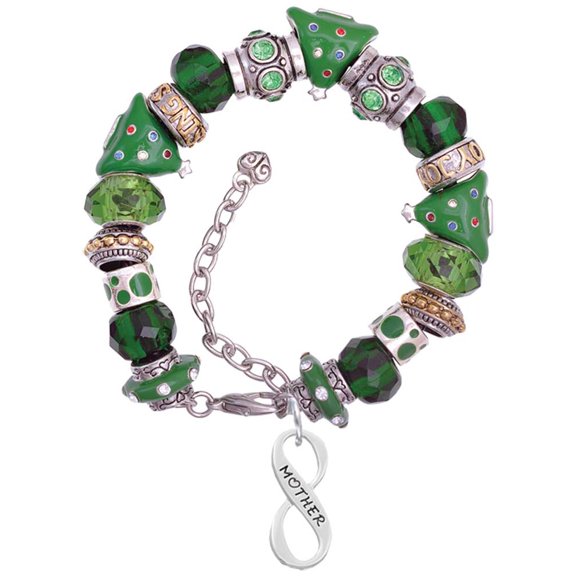 Mother Infinity Sign Green Christmas Bead Bracelet