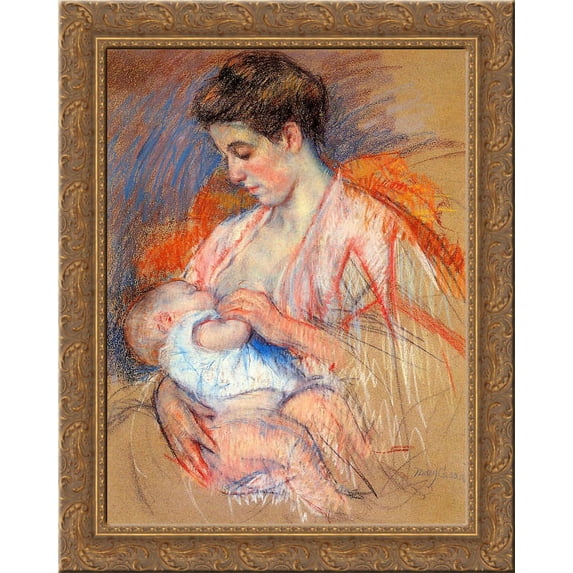 Mother Jeanne Nursing Her Baby 24x20 Gold Ornate Wood Framed Canvas Art by Mary Cassatt