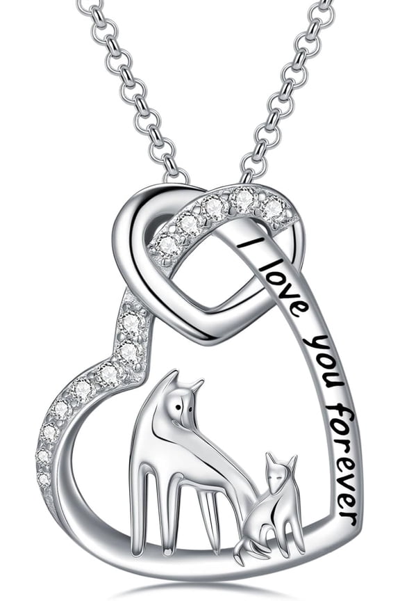 Mother Jewelry Gifts 925 Sterling Silver Necklace Love Heart Pendant Wolf Necklace Mothers Gifts for Women Mom Family Grandma
