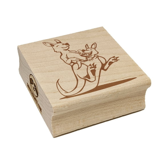 Mother Kangaroo with Baby Joey in Pouch Square Rubber Stamp Stamping Scrapbooking Crafting - Small 1.25in