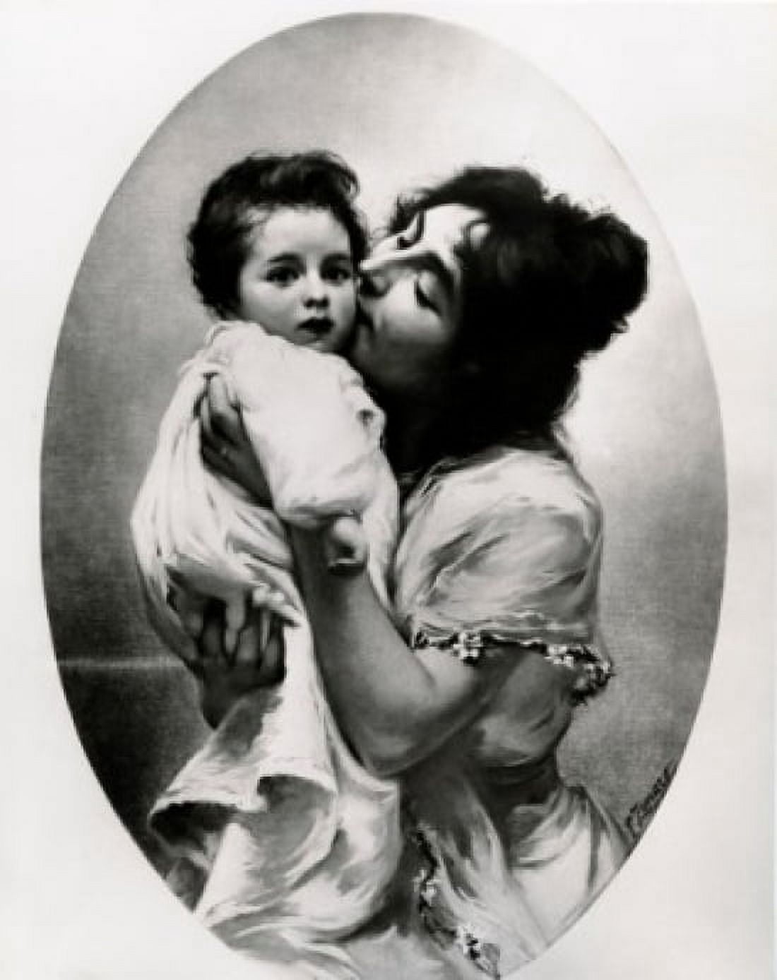 Mother Kissing Child by unknown artist late 1800s Canvas Art - (24 x 36)