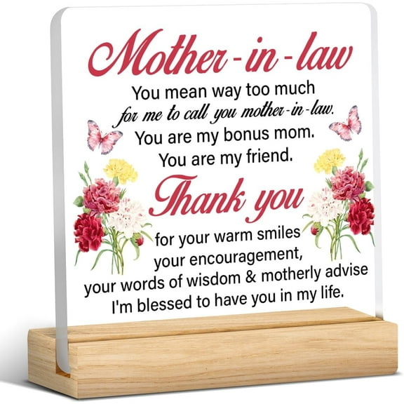 Mother in Law Gift From Bride, Mother in Law Gift Ideas, Meaningful Gifts for Mother in Law, Mother in Law Acrylic Desk Plaque Sign Keepsake (with Wooden Stand) 4x4 Inch