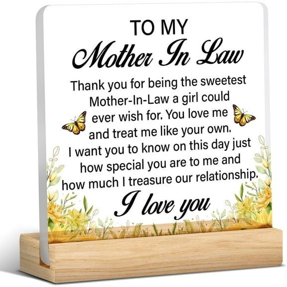 Mother in Law Gift From Bride, Mother in Law Gift Ideas, Thank You Gift for Mother in Law, to My Mother in Law Acrylic Desk Plaque Sign Keepsake (with Wooden Stand) 4x4 Inch