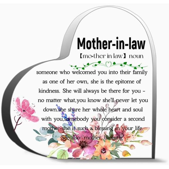 Mother in Law Gift from Daughter in Law - Mother's Day Christmas Best Mom Ever Definition Acrylic Heart Desk Decor Sign for Office Table Shelf, 4 x 4 inches