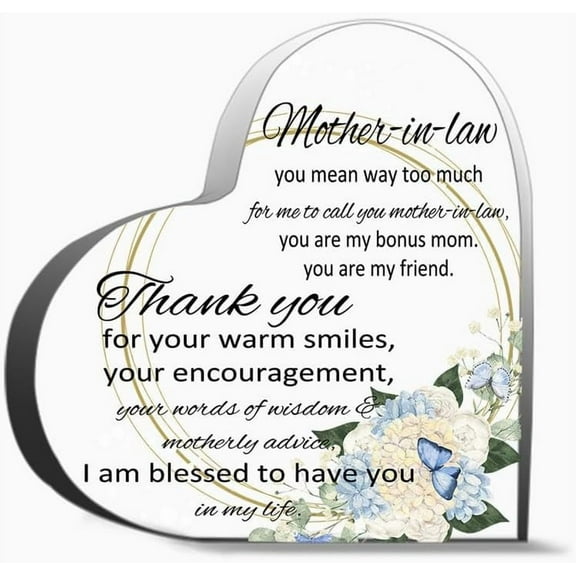 Mother In Law Gift Mother In Law Thank You Clear Desk Decorative Sign Keepsake Present Floral Mother Decor Acrylic Heart Gifts Sign Office Art Decorations