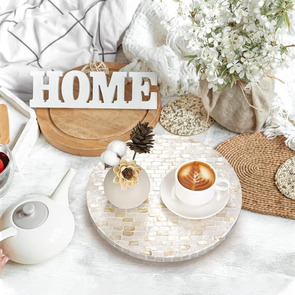 Mother of  Lazy Susan for Table Turntable Organizer Wood Round Spinning Tray Rotating for Kitchen Cabinet Counter Spice Pantry 12 Inch (Marble Pattern)