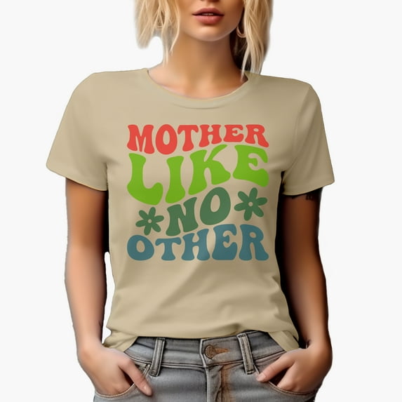 Mother Like No Other, Mom Appreciation Quote for Mother's Day, Groovy Retro Wavy Text Merch Gift, Tan T-Shirt, XL