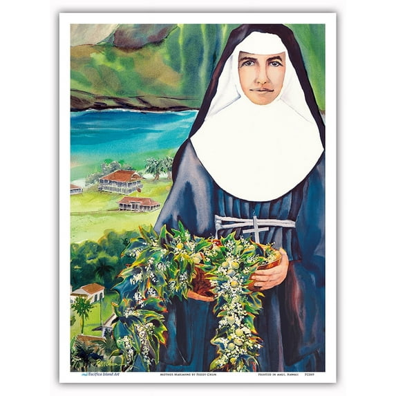 Mother Marianne - Hawaiian Saint of Kalaupapa Molokai Leper Settlement - From an Original Hawaii Watercolor Painting by Peggy Chun - Master Art Print (Unframed) 9in x 12in