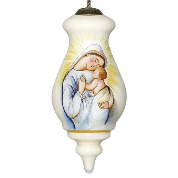 Mother Mary with Baby Hand Painted Mouth Blown Glass Ornament, Multi Color