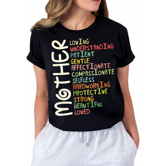 Mother Meaning I Love Mom Graphic T-Shirt for Women, Casual Short Sleeve Crew Neck Tee