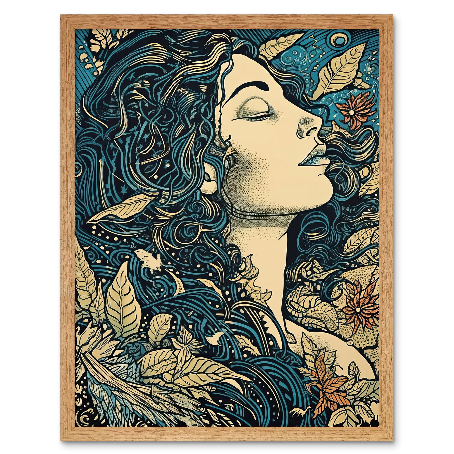 Mother Nature Modern Boho Art Nouveau Linocut Art Print Framed Poster ...
