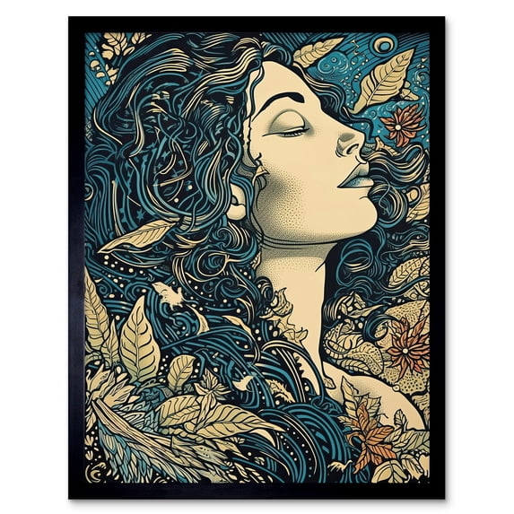 Mother Nature Modern Boho Art Nouveau Linocut Art Print Framed Poster ...