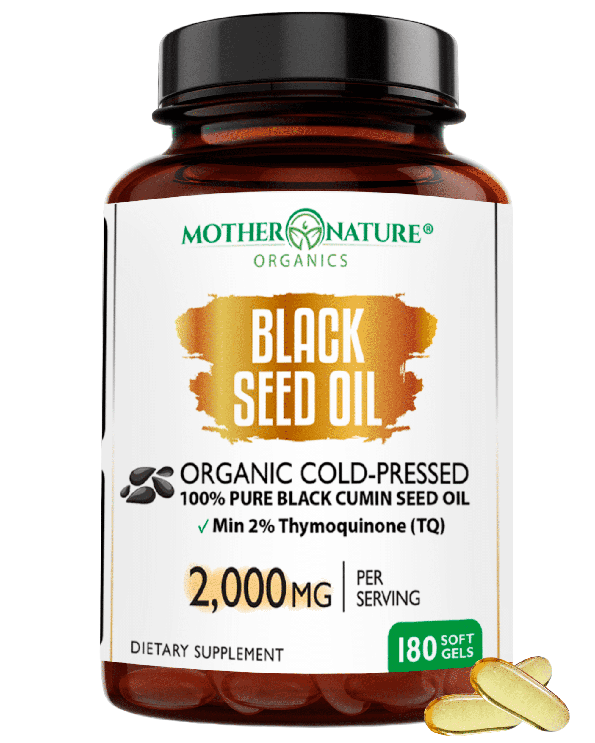 Mother Nature Organics Black Seed Oil Capsules 2000mg  180 Softgels | Supports Heart, Immune & Digestive Health | Promotes Hair & Nail Strength