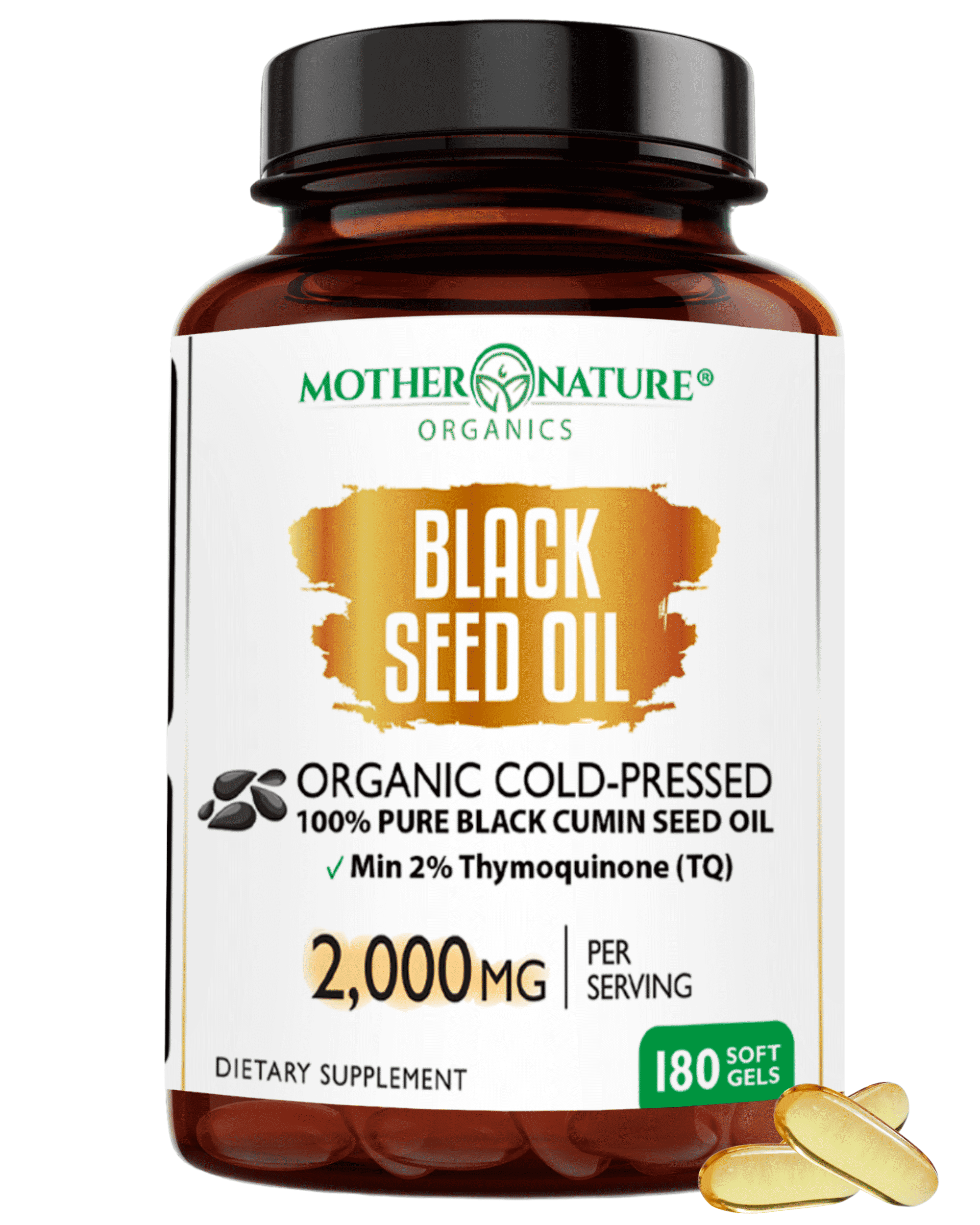 Mother Nature Organics Black Seed Oil Capsules 2000mg 180 Softgels | Supports Heart, Immune & Digestive Health | Promotes Hair & Nail Strength