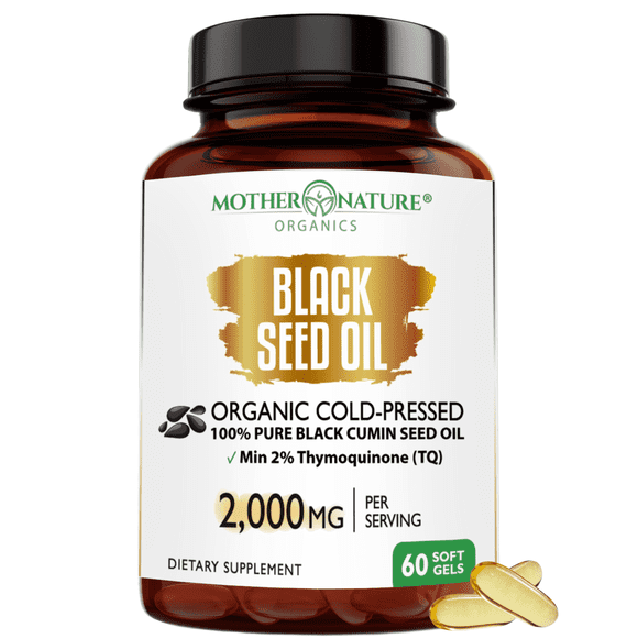 Mother Nature Organics Organic Black Seed Oil 60 Softgel Capsules, Vegan, Premium Cold-Pressed