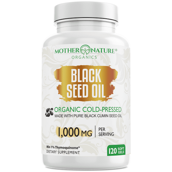 Mother Nature Organics Cold Pressed Turkish Black Seed Oil Capsules with Nigella & Thymoquinone, 120ct